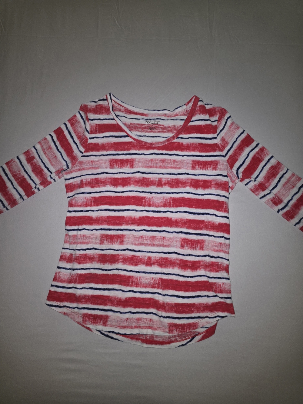 new directions Weekend Casual Red, White & Navy Striped Top